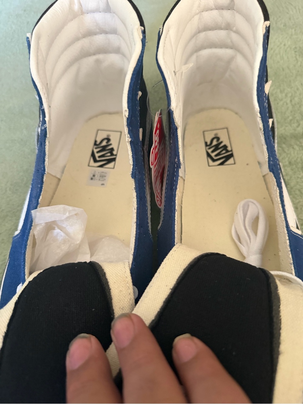 Vans Women Blue and Black Canvas Slip-On Sneakers